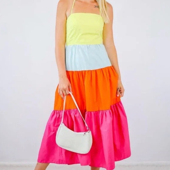 Tiered Midi Colorblock Dress - Picture 1 of 4